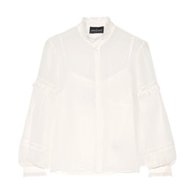 Lace-Trimmed Silk-Chiffon Blouse