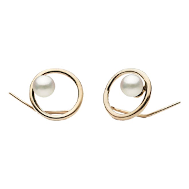 Circle Earrings with Akoya Pearls in 14k Yellow Gold