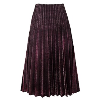 Burgundy Metallic Pleated Skirt