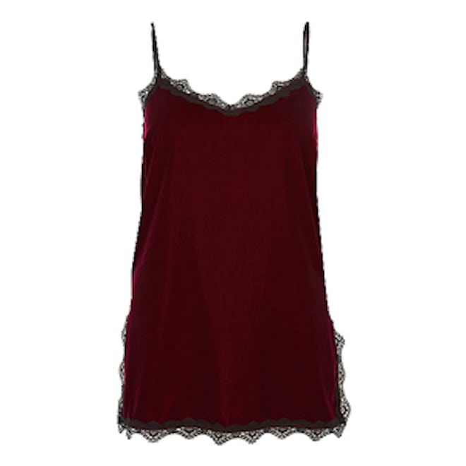 Dark Red Velvet Lace Trim Cami Top