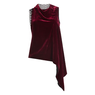 Velvet Top With Asymmetric Hemline And Lace