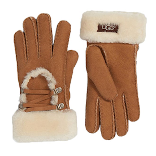 Lace Up Genuine Shearling Gloves