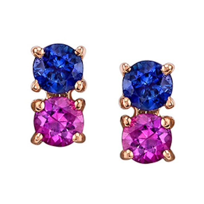 Pink and Blue Sapphire 2-Dot Earrings