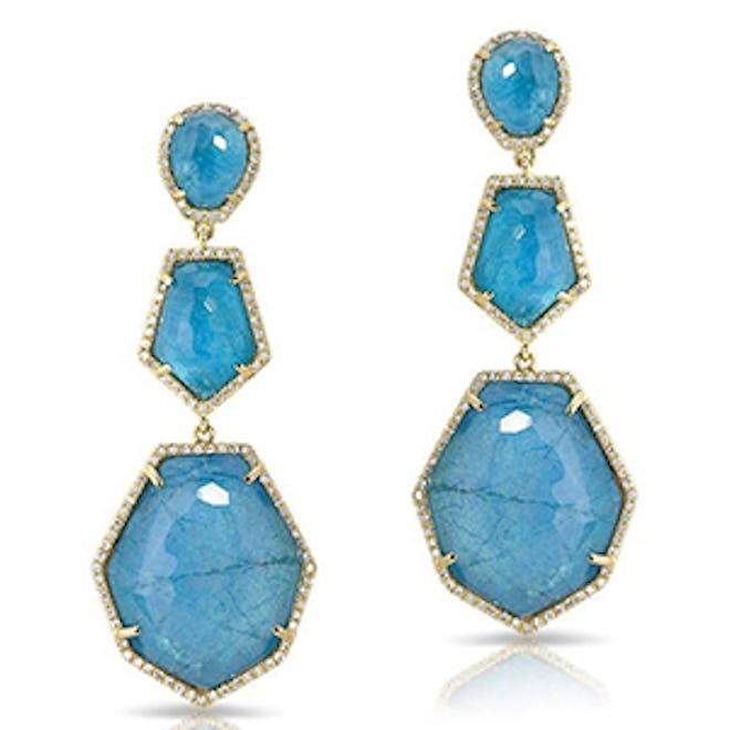 14K Yellow Gold, Blue Apatite And Diamond Triple-Drop Earrings