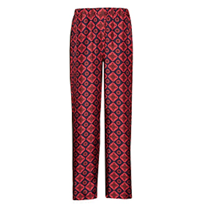 Geometric Tile Print Silk Twill Pyjama-Style Trousers
