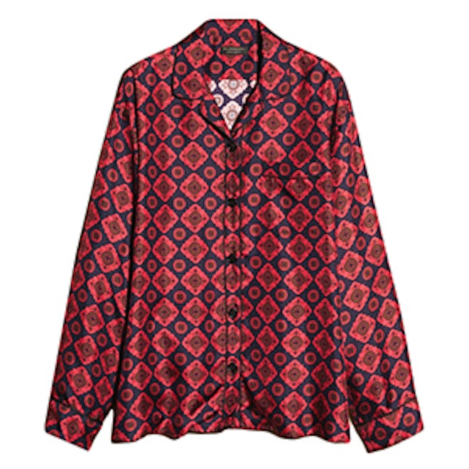 Geometric Tile Print Silk Pyjama Style Shirt