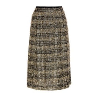 Fringed Striped Lamé And Jersey Midi Skirt