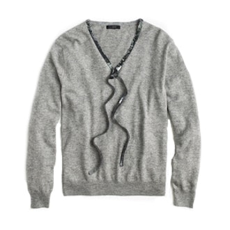 Sequin Tie-Neck Sweater