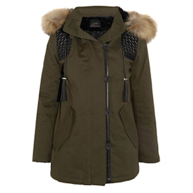 Faux Fur And Faux Leather Trimmed Twill Parka