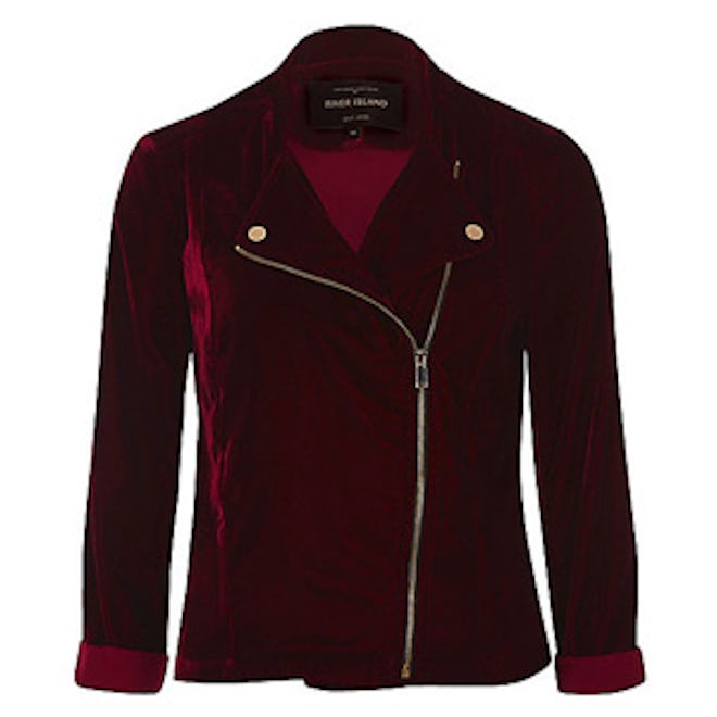 Dark Red Velvet Biker Jacket