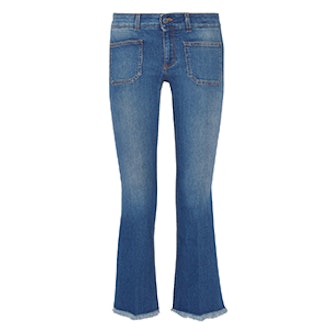 Cropped Frayed Low-Rise Flared Jeans