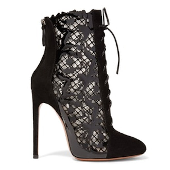 Laser-Cut Suede And Patent-Leather Ankle Boots