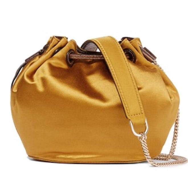 Love Power Mini Leather-Trimmed Satin Bucket Bag