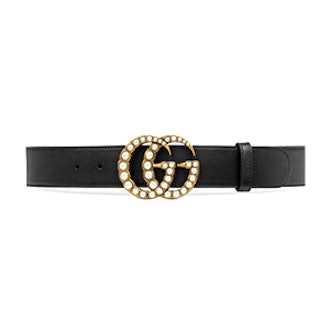 Leather Belt With Pearl Double G