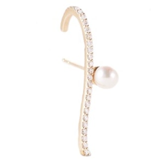 Single Diamond Pavé Suspender Earring With Pearl Detail