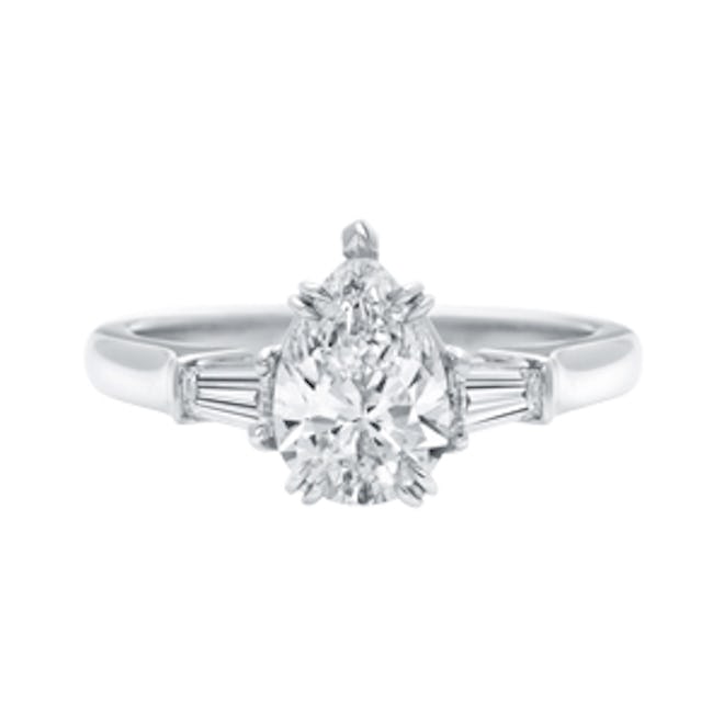 Pear-Shaped Engagement Ring With Tapered Baguette Side Stones