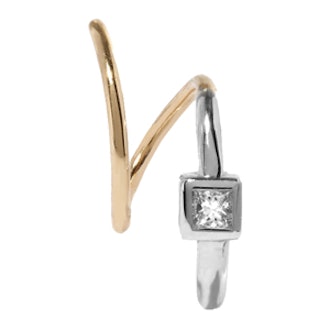 Ava Blanc Twirl 18-Karat Gold, Rhodium-Plated and Diamond Earring