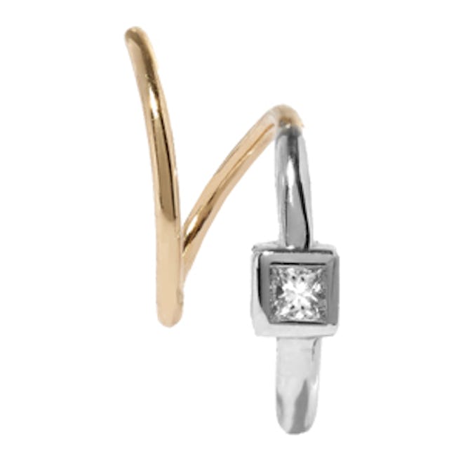 Ava Blanc Twirl 18-Karat Gold, Rhodium-Plated and Diamond Earring