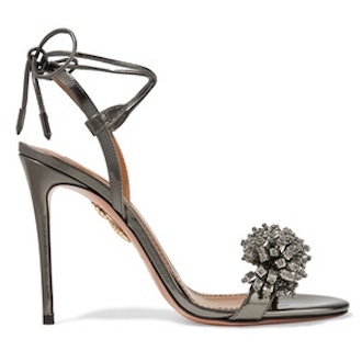 Monaco Crystal-Embellished Metallic Leather Sandals