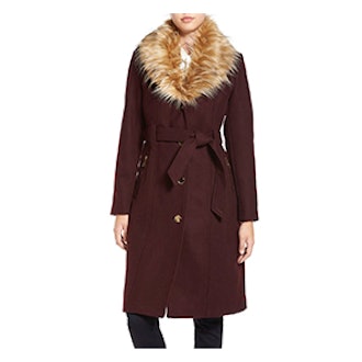 Trench Coat with Faux Fur Trim