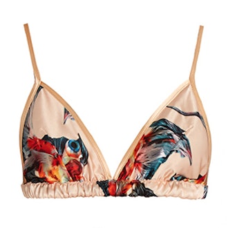 Fish-Print Silk-Satin Bra