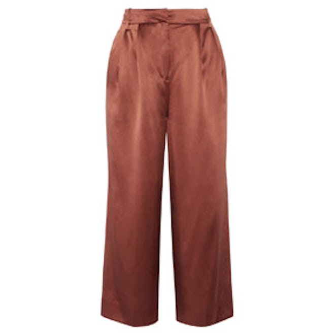 Pleated Silk-Satin Culottes