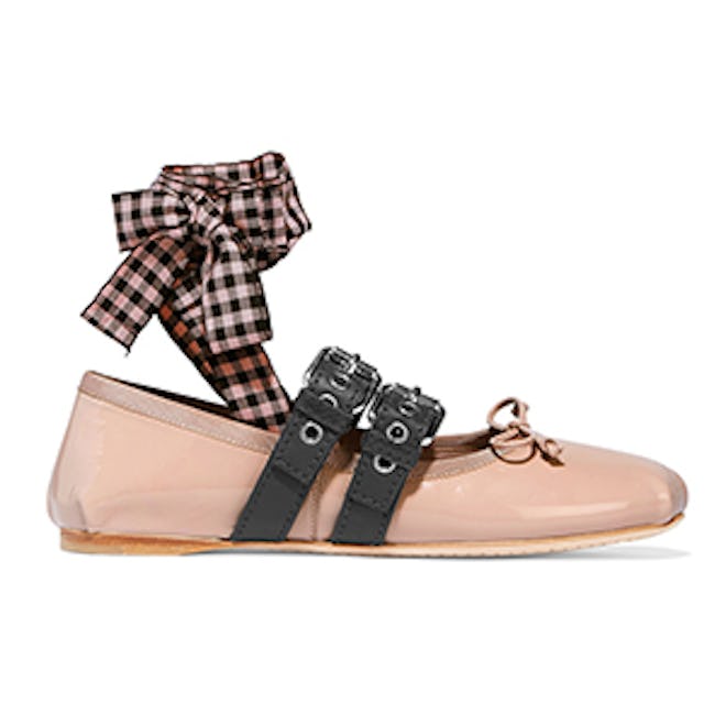 Lace-Up Patent-Leather Ballet Flats