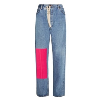 Velvet-Paneled Distressed High-Rise Boyfriend Jeans