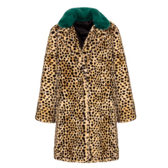 Green Collar Leopard Faux Fur Coat