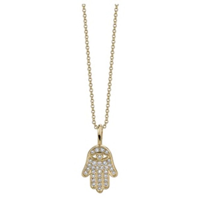 Mini Hamsa Pavé Diamond & 14K Yellow Gold Pendant Necklace