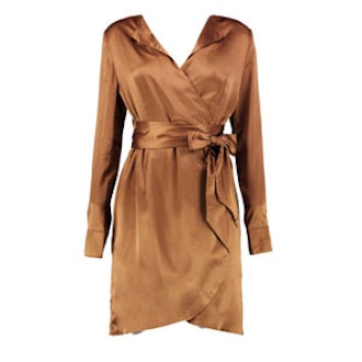 Satin Wrap Shirt Dress