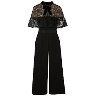 Paisley Velvet-Trimmed Embroidered Tulle And Crepe Jumpsuit