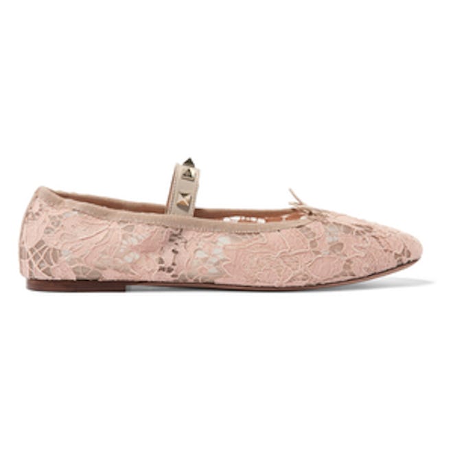 Studded Corded Lace Ballet Flats