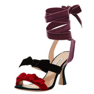 Diletta Velvet Bow Ankle-Wrap Sandal