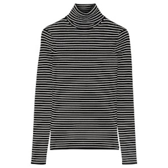 Striped Ribbed-Knit Turtleck Sweater