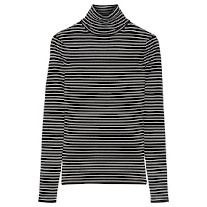 Striped Ribbed-Knit Turtleck Sweater