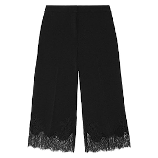 Cropped Lace-Trimmed Stretch-Crepe Wide-Leg Pants
