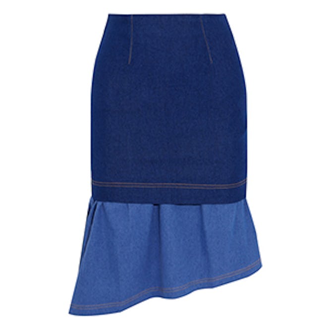 Hamilton Asymmetric Layered Stretch-Denim Skirt