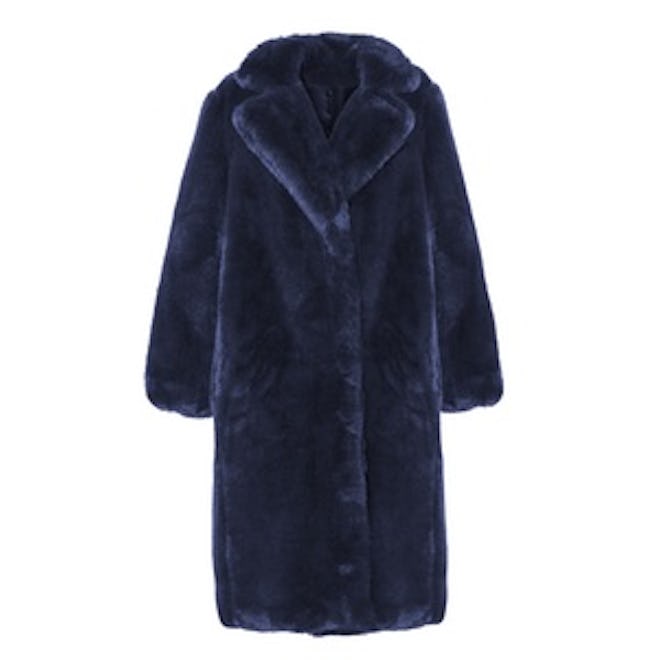 Long Navy Faux Fur Coat
