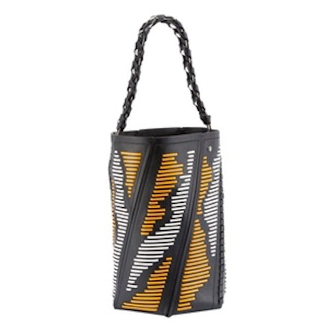 Hex Medium Woven Leather Bucket Bag