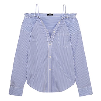 Tamalee Off-The-Shoulder Striped Cotton-Poplin Shirt