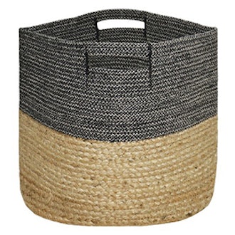 Large Round Woven Storage Basket- Dark Grey