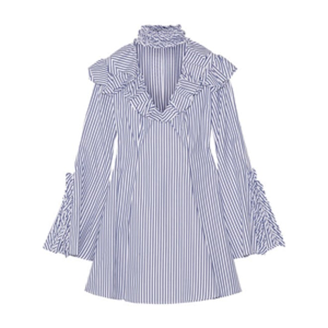 Micki Ruffled Striped Cotton Oxford Mini Dress