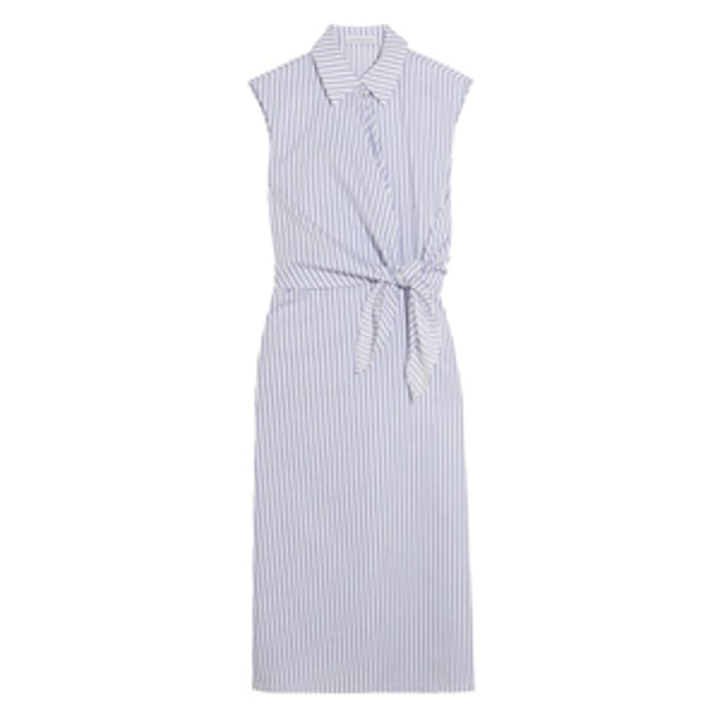 Knotted Striped Cotton Shirt Dress