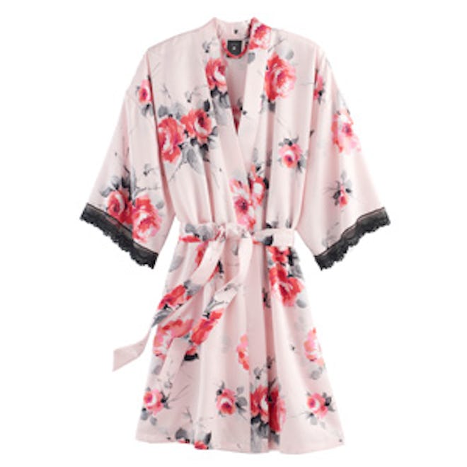 Fantasy Bouquet Satin Kimono Wrap Robe