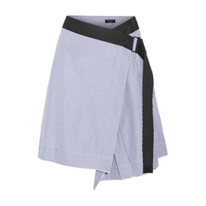 Lenna Striped Cotton And Silk-Blend Wrap Skirt