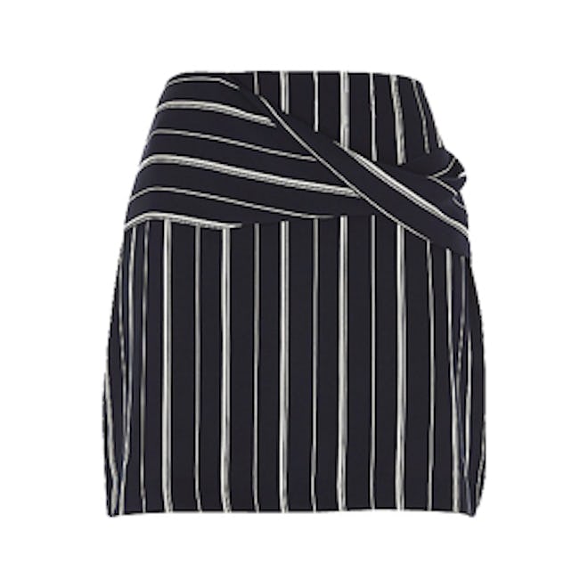 Navy Blue Wrap Front Pinstripe Mini Skirt