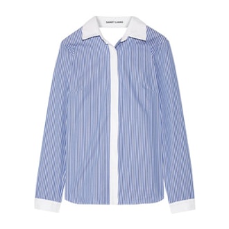 Enzo Open-Back Wrap-Effect Ruffled Striped Cotton-Poplin Shirt