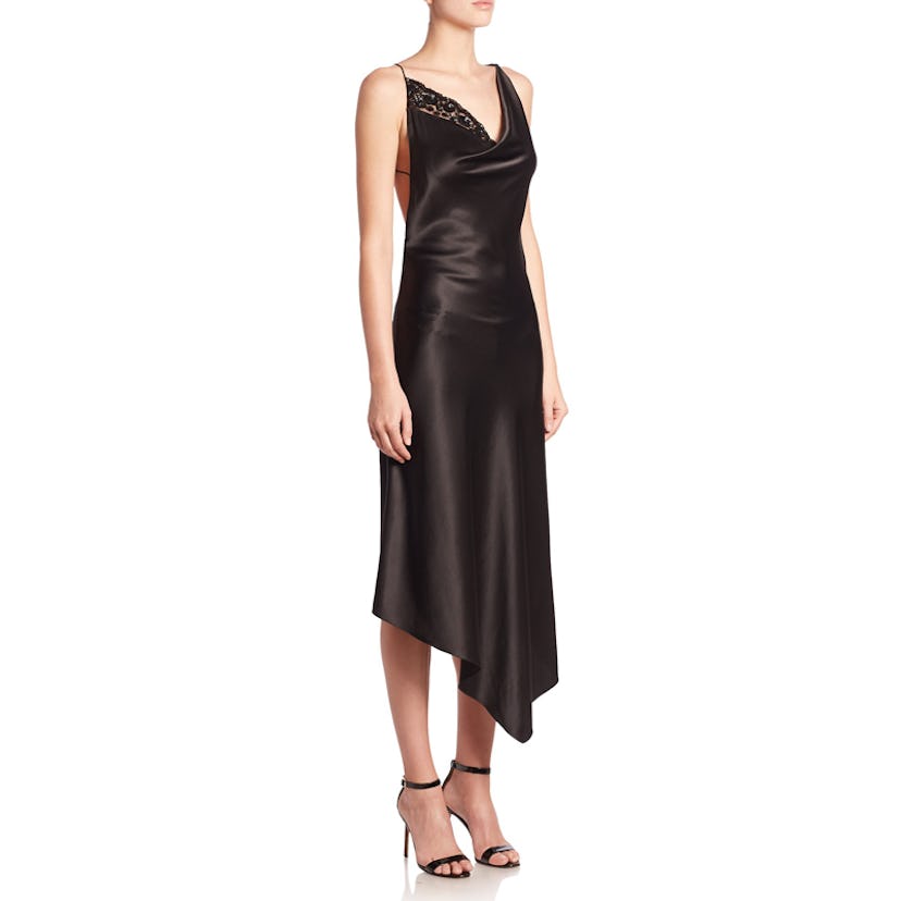 A black slip dress on a mannequin 