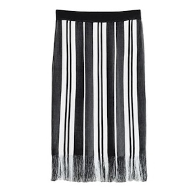 Striped Fringe Knit Skirt